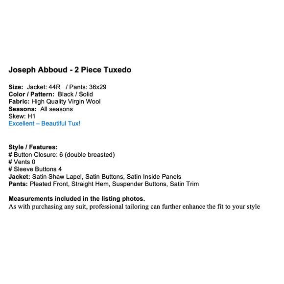 Joseph Abboud Mens 44L 36x29 Black Tuxedo Double Breasted Virgin Wool - Picture 2 of 16